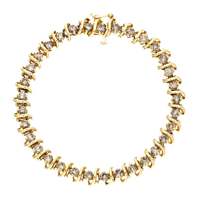 Brillant-Tennisarmband Gelbgold teil-rhodiniert