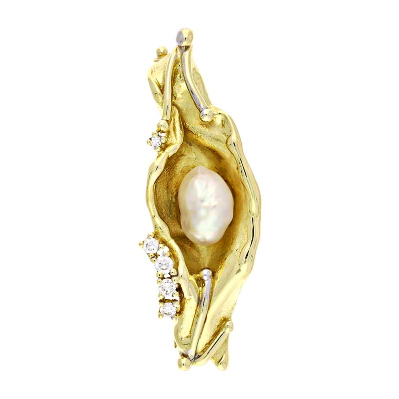 Perl-Brosche Gelbgold