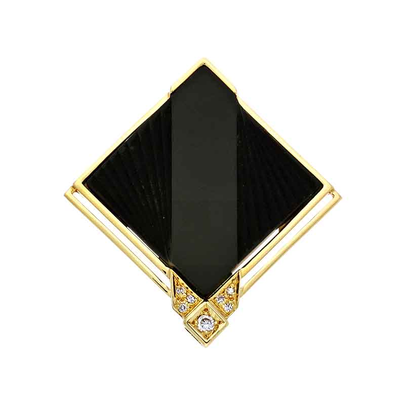 Onyx-Brosche/Anhänger Gelbgold