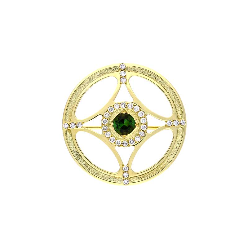 Turmalin-Brosche Gelbgold