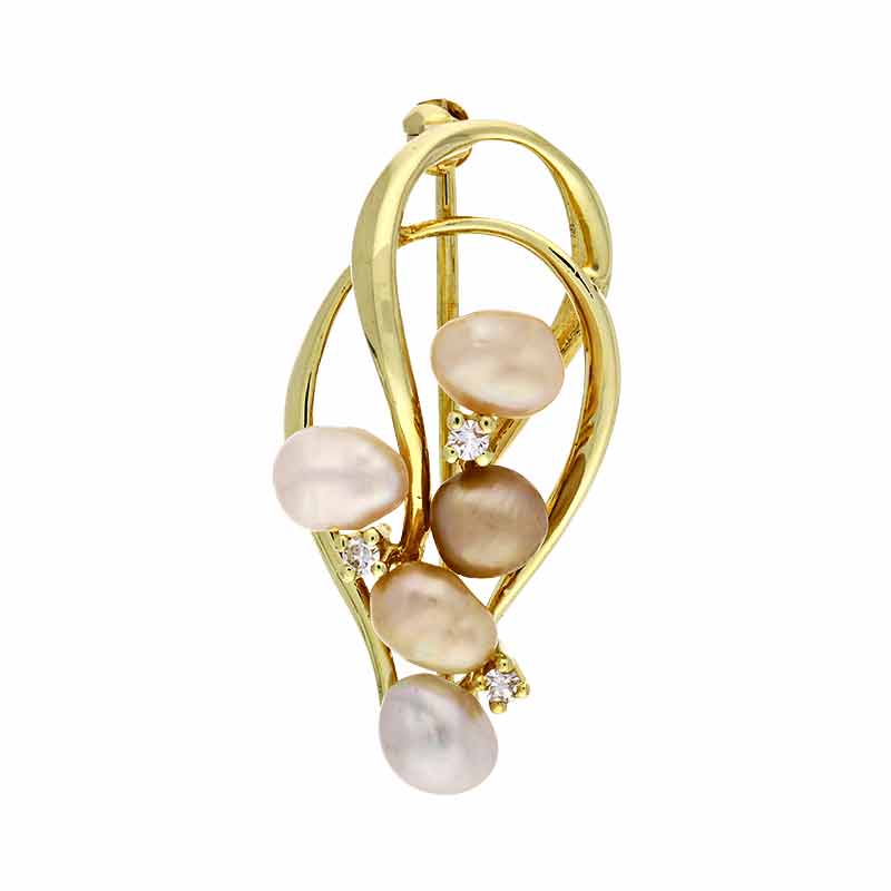 Perlen-Brosche Gelbgold