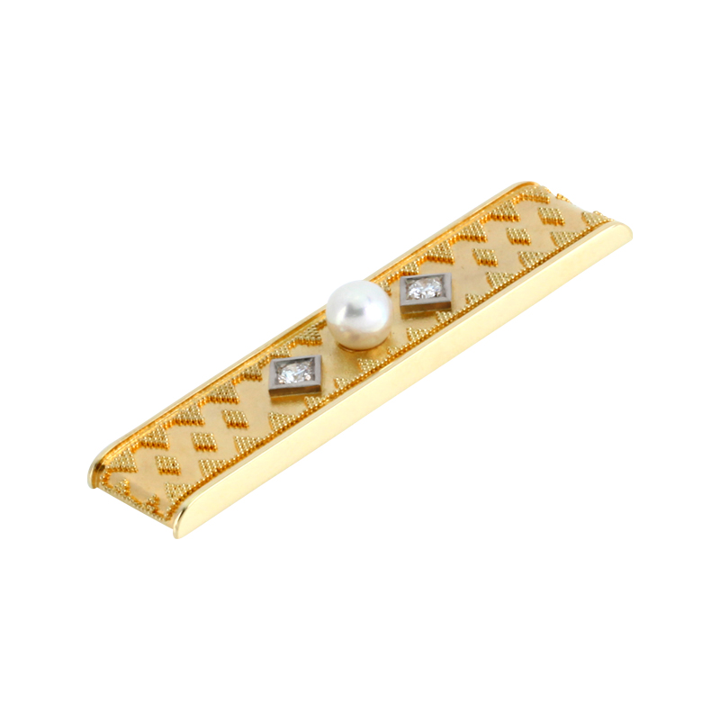 Brosche in Gelbgold mit Zuchtperle und Brillanten