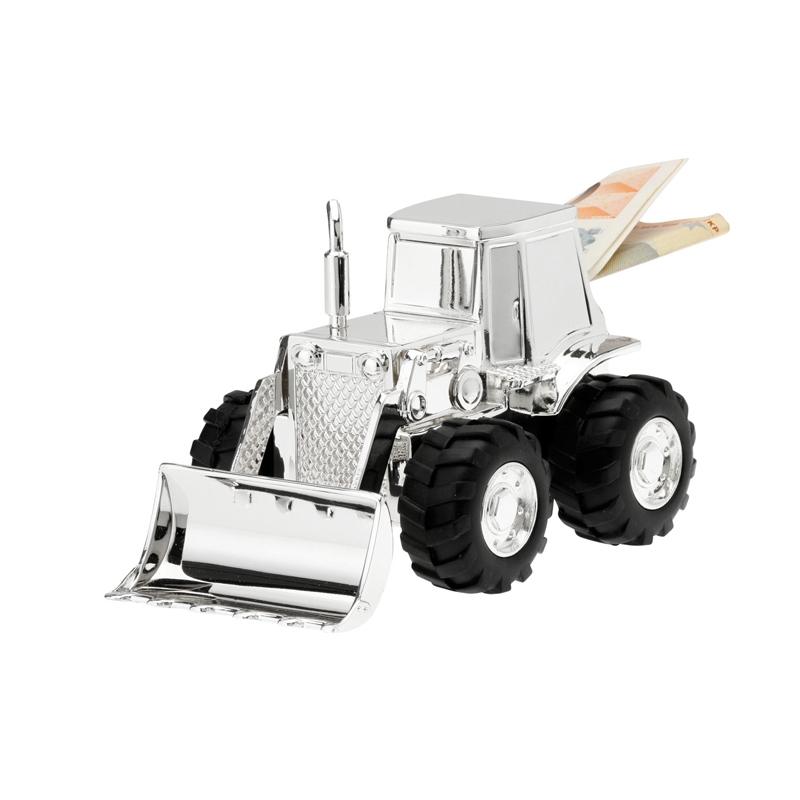 Spardose Bagger versilbert 14cm