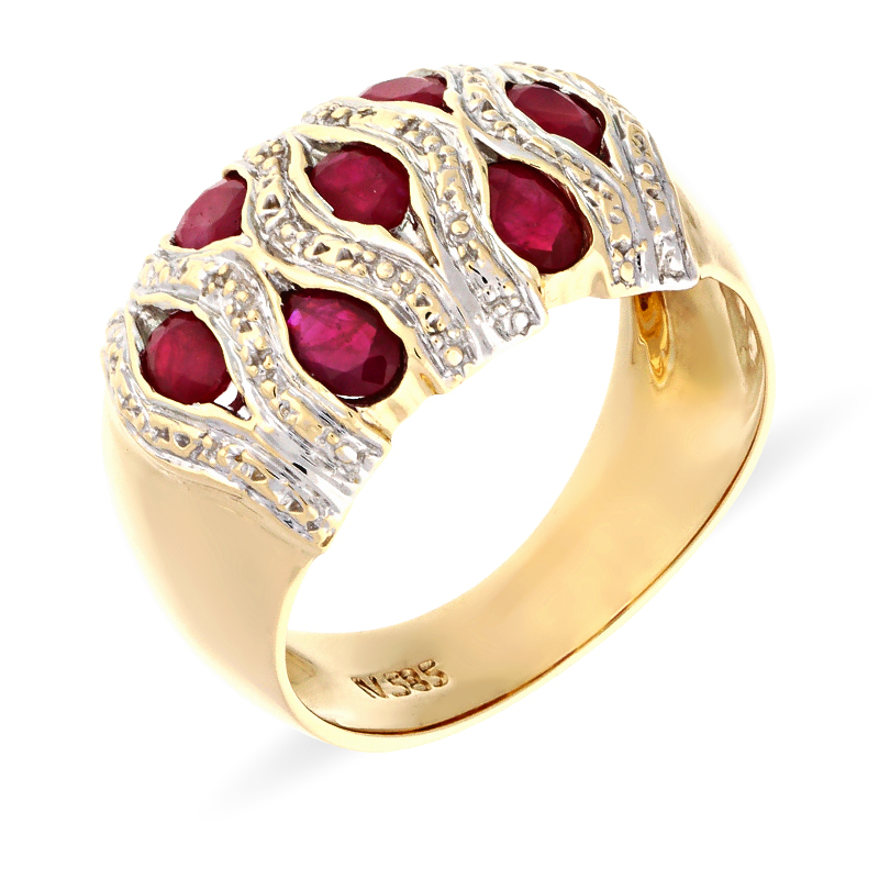 Rubin-Ring Gelbgold teil-rhodiniert