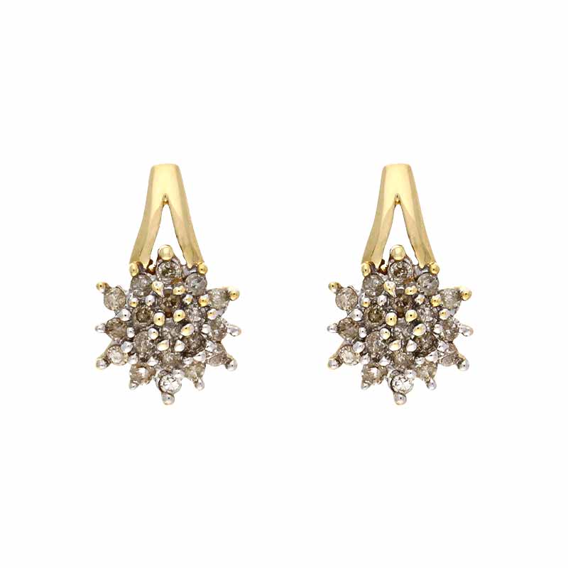 Diamant-Ohrstecker Gelbgold teil-rhodiniert