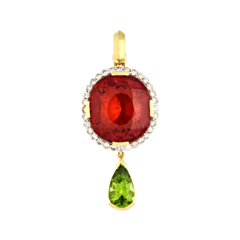 Großer Anhänger 'Rubellit & Peridot'