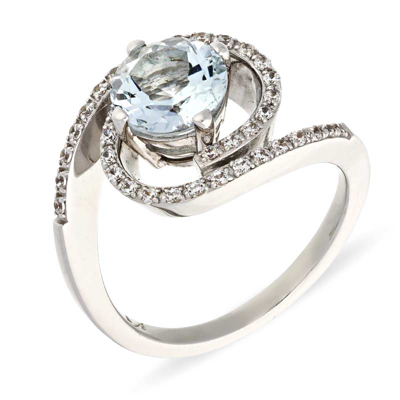Aquamarin-Ring Silber rhodiniert