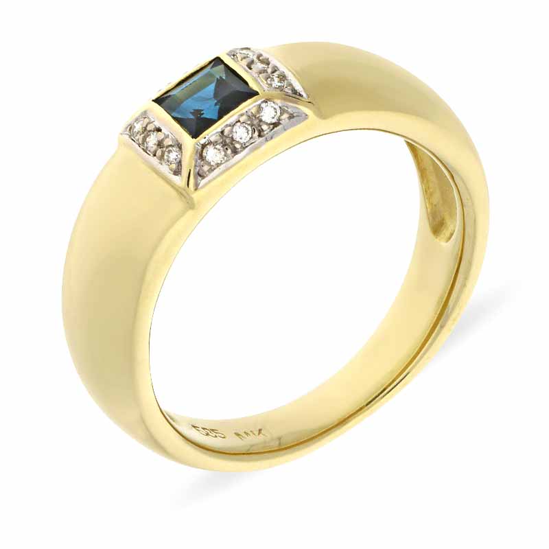 Saphir-Ring Gelbgold teil-rhodiniert