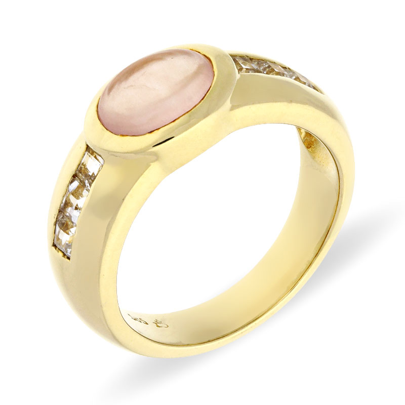 Rosenquarz-Ring Gelbgold